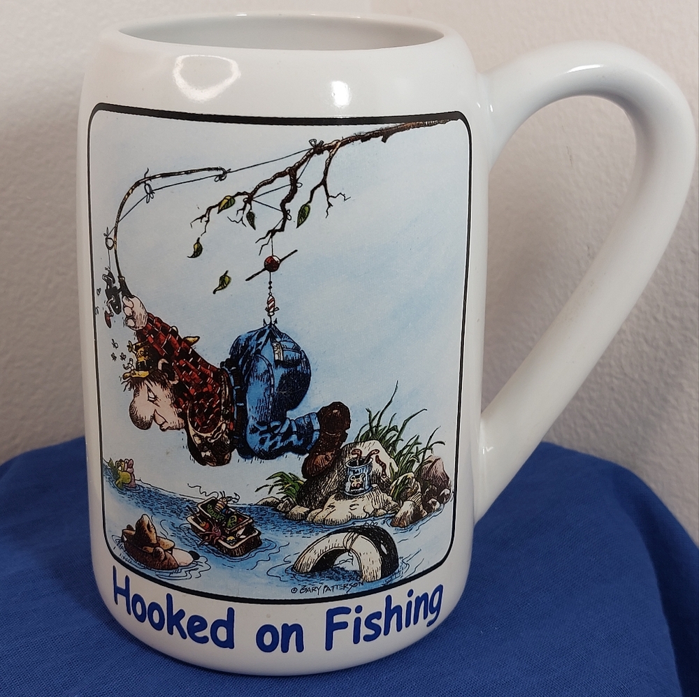 Vintage Gary Patterson 'Hooked on Fishing' Ceramic Coffee Mug/Beer Stein